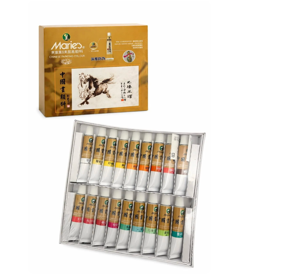 Peinture chinoise Marie’s – Set de pigments traditionnels pour peinture à l’encre (36 couleurs)