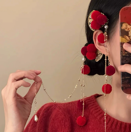 Boucles d’oreilles rouges avec pendentifs – style asiatique élégant