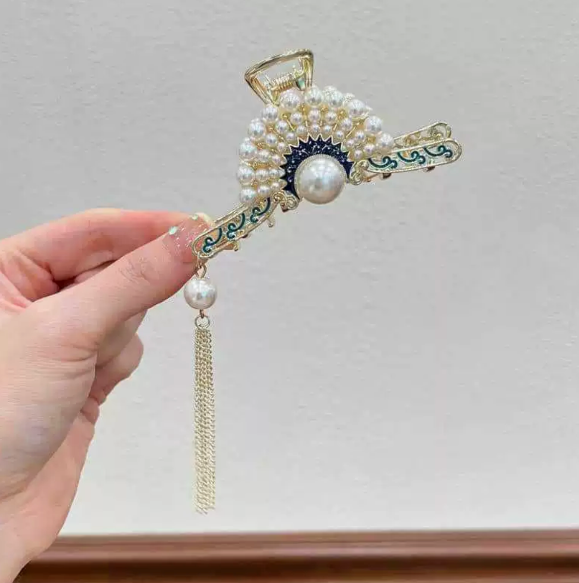 Épingle à cheveux chinoise ornée de perles – bijou de coiffure élégant-Bleu