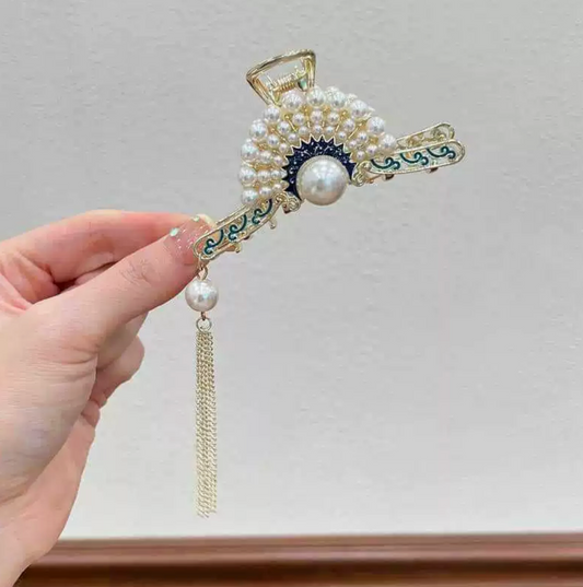 Épingle à cheveux chinoise ornée de perles – bijou de coiffure élégant-Bleu