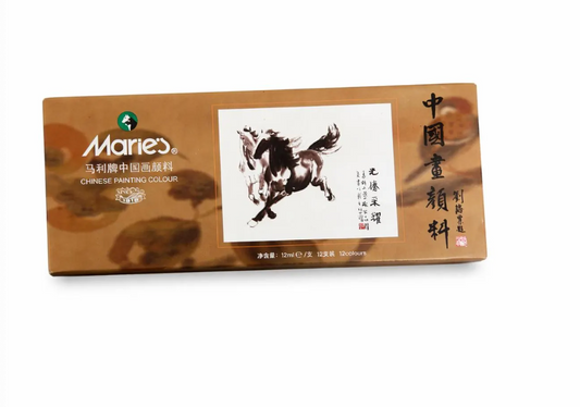 Peinture chinoise Marie’s – Set de pigments traditionnels pour peinture à l’encre (12 couleurs，12ml)