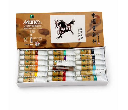 Peinture chinoise Marie’s – Set de pigments traditionnels pour peinture à l’encre (18 couleurs, 12ml)